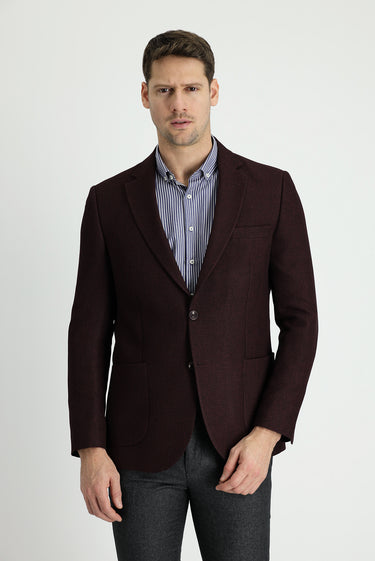  Koyu Bordo Slim Fit Dar Kesim Desenli Spor Ceket