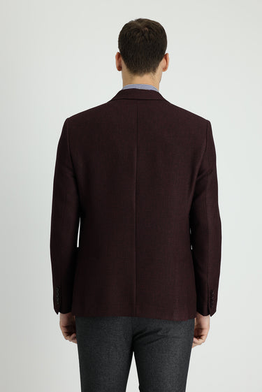  Koyu Bordo Slim Fit Dar Kesim Desenli Spor Ceket