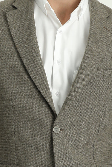 Orta Kahve Relaxed Fit Rahat Kesim Desenli Yünlü Ceket