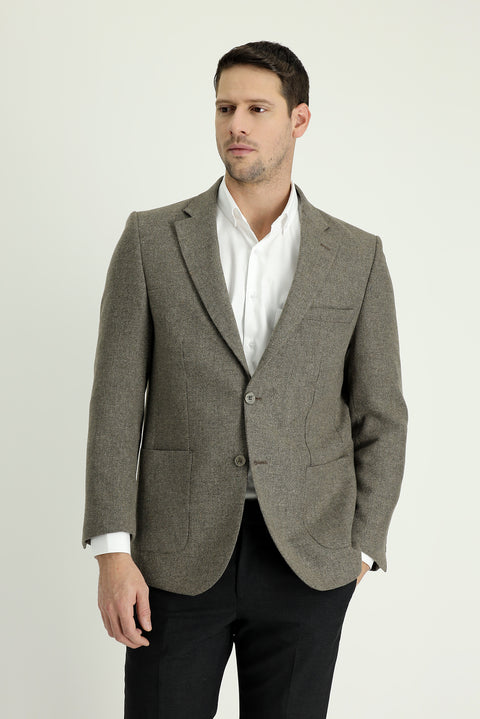 Medium Brown 7 Drop Slim Fit Patterned Jacket