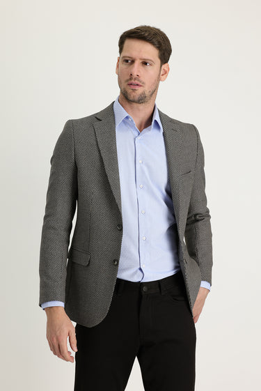  Acı Kahve Slim Fit Dar Kesim Klasik Desenli Ceket