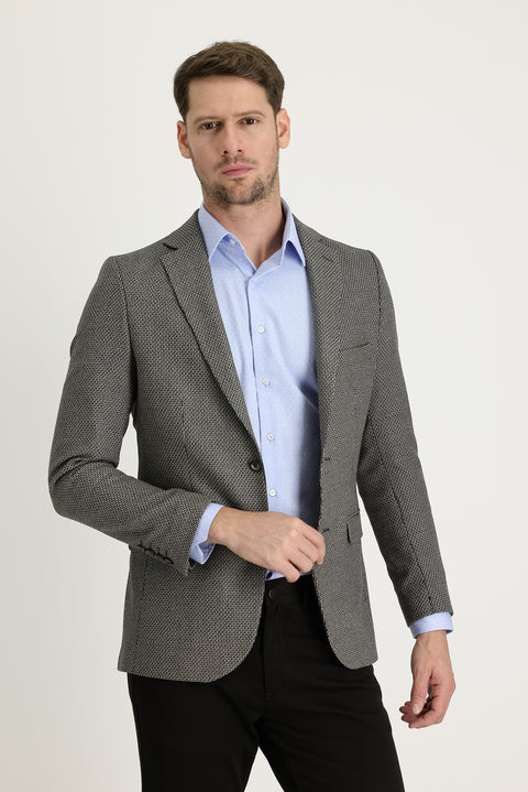 Acı Kahve 7 Drop Slim Fit Dar Kesim Klasik Desenli Ceket