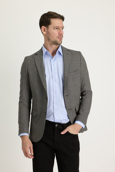  Acı Kahve Slim Fit Dar Kesim Klasik Desenli Ceket
