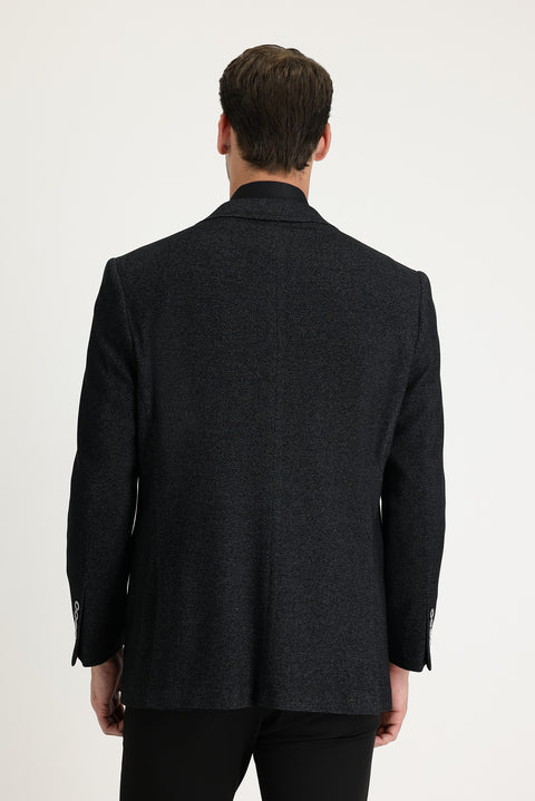 Siyah 4 Drop Relaxed Fit Rahat Kesim Klasik Desenli Ceket