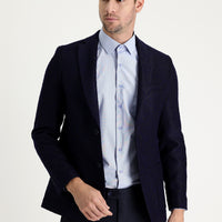 Koyu Lacivert Regular Fit Desenli Yünlü Ceket