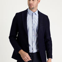 Koyu Lacivert 4 Drop Relaxed Fit Rahat Kesim Desenli Yünlü Ceket
