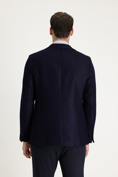 Koyu Lacivert 4 Drop Relaxed Fit Rahat Kesim Desenli Yünlü Ceket
