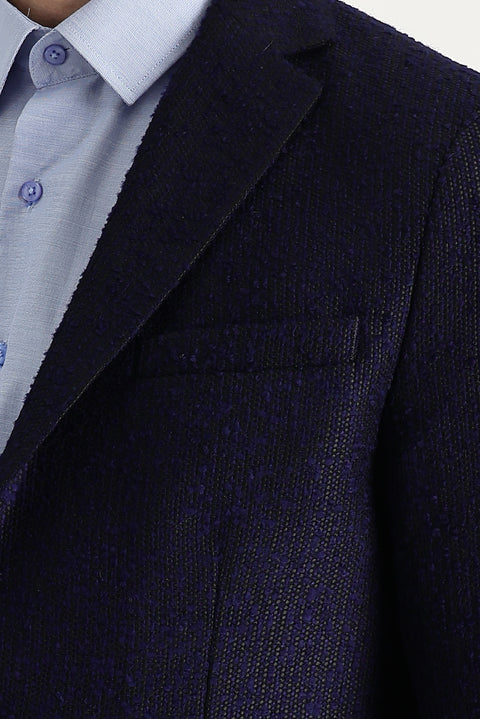 Koyu Lacivert 4 Drop Relaxed Fit Rahat Kesim Desenli Yünlü Ceket
