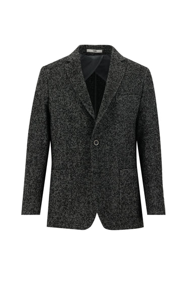 Koyu Antrasit Regular Fit Desenli Yünlü Ceket