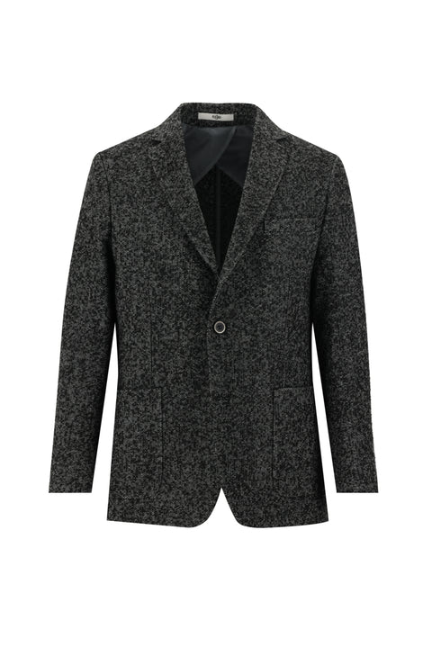 Dark Anthracite 4-Drop Relaxed Fit Patterned Wool Jacket