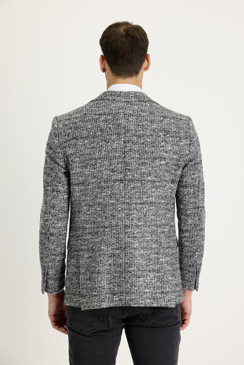 Orta Gri 6 Drop Regular Fit Standart Kesim Yünlü Kuşgözü Ceket