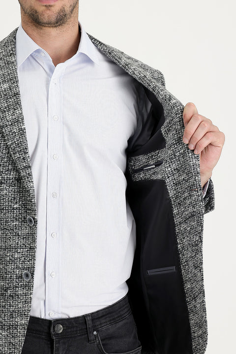 Orta Gri 6 Drop Regular Fit Standart Kesim Yünlü Kuşgözü Ceket