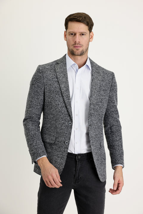 Açık Füme 4 Drop Relaxed Fit Rahat Kesim Yünlü Kuşgözü Ceket
