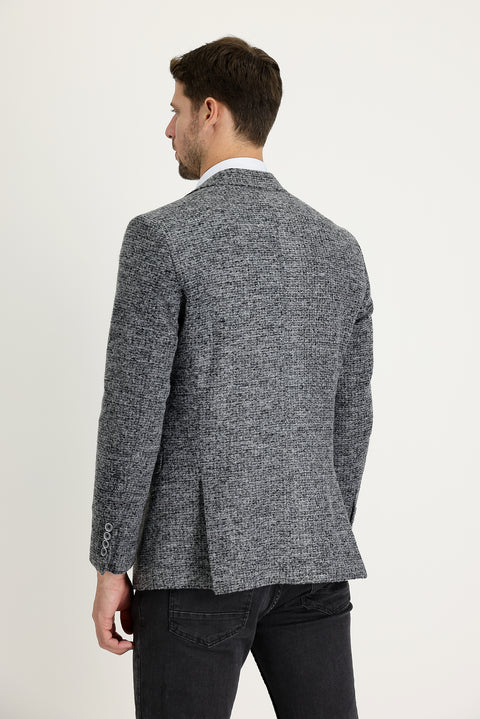 Açık Füme 4 Drop Relaxed Fit Rahat Kesim Yünlü Kuşgözü Ceket