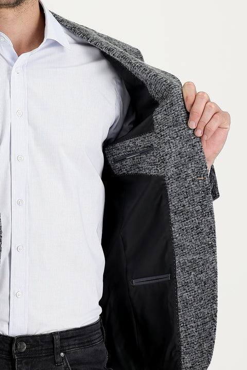 Açık Füme 4 Drop Relaxed Fit Rahat Kesim Yünlü Kuşgözü Ceket