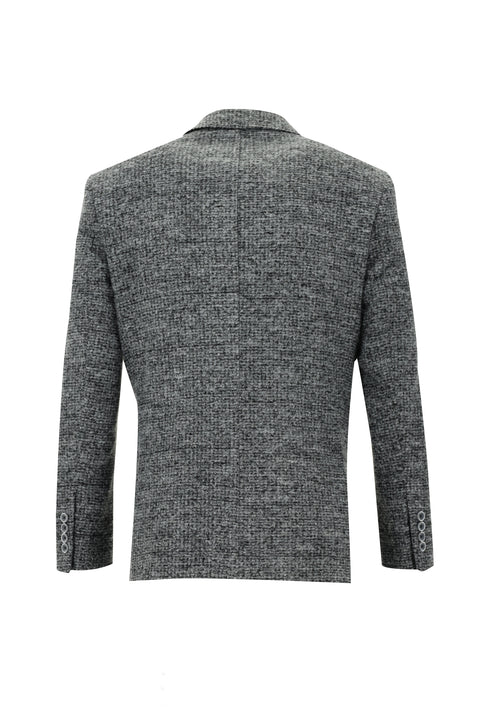 Orta Füme 4 Drop Relaxed Fit Rahat Kesim Yünlü Desenli Ceket