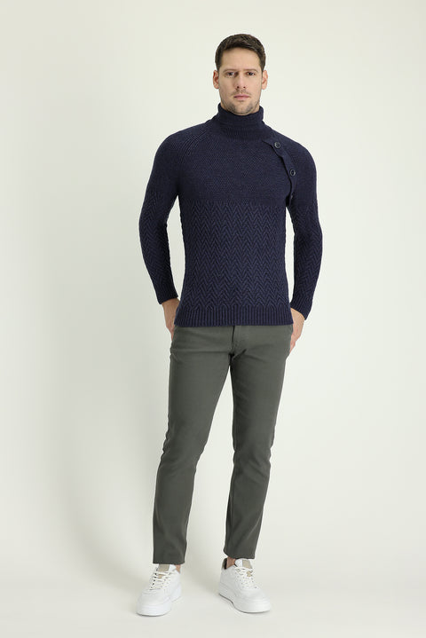 Koyu Yeşil Slim Fit Dar Kesim Likralı Kanvas / Chino Pantolon