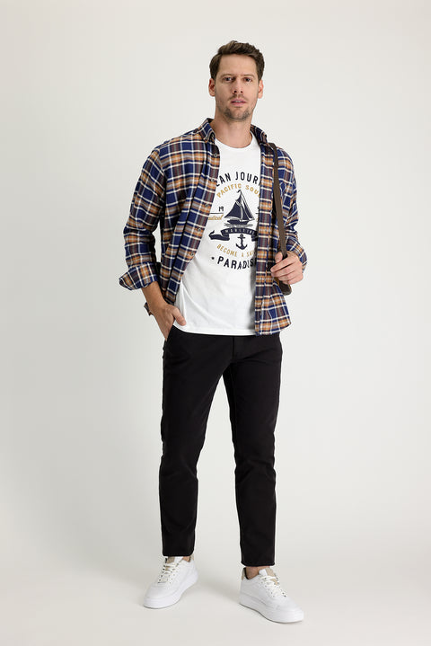 Koyu Kahve Regular Fit Standart Kesim Likralı Kanvas / Chino Pantolon