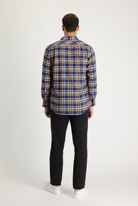 Koyu Kahve Regular Fit Standart Kesim Likralı Kanvas / Chino Pantolon