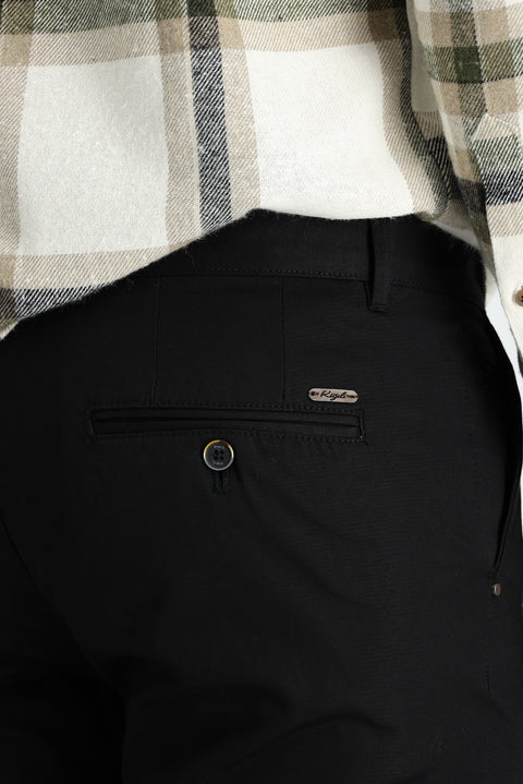 Black Regular Fit Standard Cut Lycra Canvas / Chino Trousers