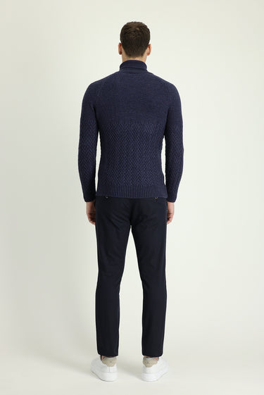 Orta Lacivert Regular Fit Likralı Kanvas / Chino Pantolon