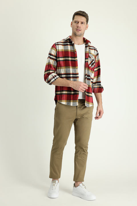 Koyu Bej 6 Drop Regular Fit Standart Kesim Likralı Kanvas / Chino Pantolon