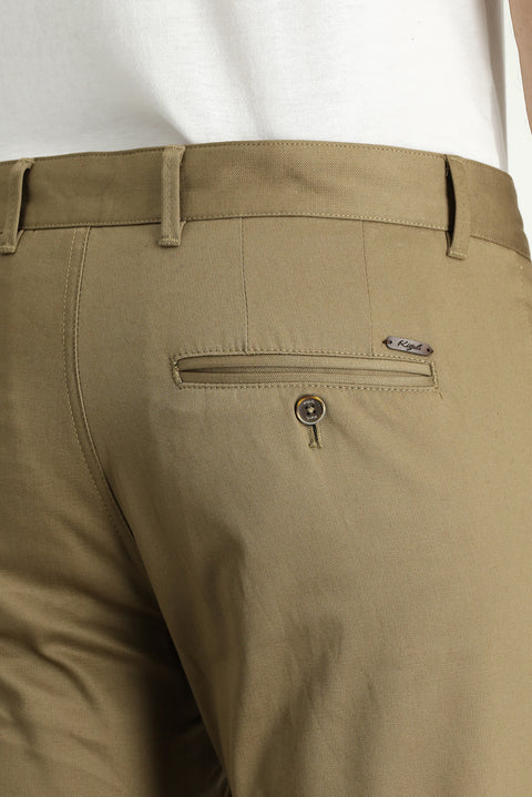 Koyu Bej Regular Fit Standart Kesim Likralı Kanvas / Chino Pantolon