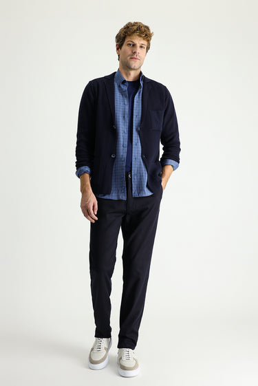 Koyu Lacivert Slim Fit Dar Kesim Likralı Kanvas / Chino Pantolon
