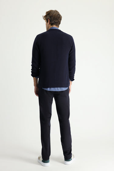 Koyu Lacivert Slim Fit Dar Kesim Likralı Kanvas / Chino Pantolon