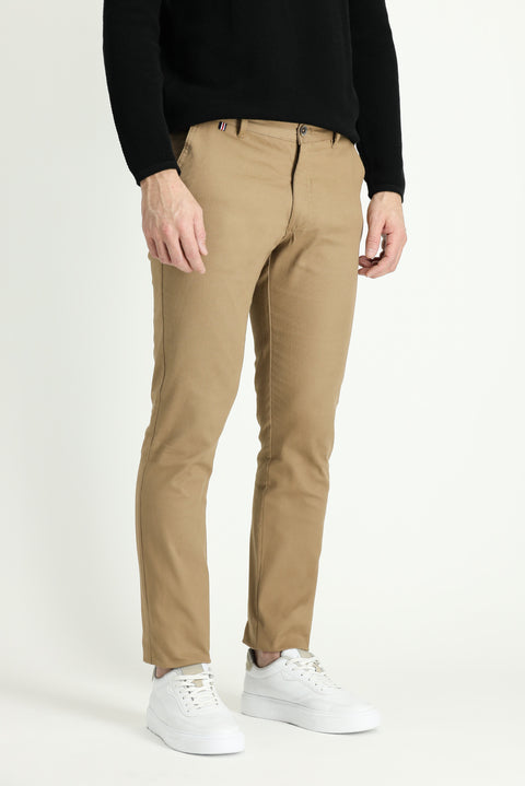 Koyu Bej Slim Fit Dar Kesim Likralı Kanvas / Chino Pantolon
