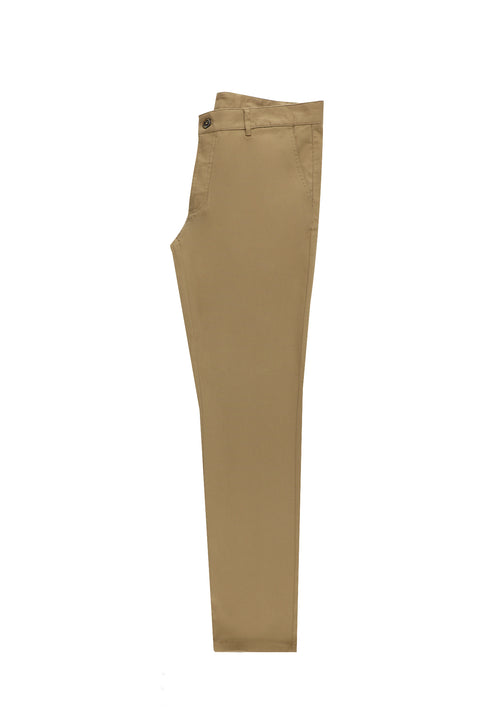 Koyu Bej Slim Fit Dar Kesim Likralı Kanvas / Chino Pantolon