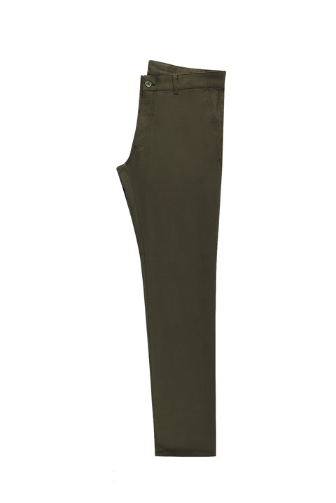 Medium Khaki 7 Drop Slim Fit Narrow Cut Lycra Canvas / Chino Pants