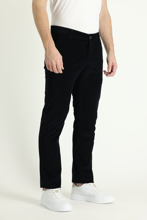 Siyah 6 Drop Regular Fit Standart Kesim Likralı Kadife Pantolon