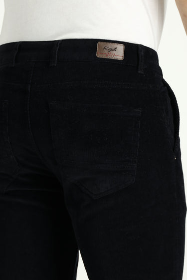 Siyah Regular Fit Likralı Kadife Pantolon
