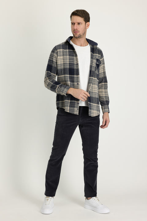 Orta Füme 6 Drop Regular Fit Standart Kesim Likralı Kadife Pantolon