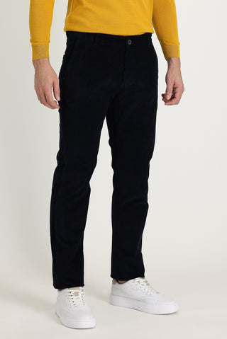  Koyu Lacivert 6 Drop Regular Fit Standart Kesim Likralı Kadife Pantolon