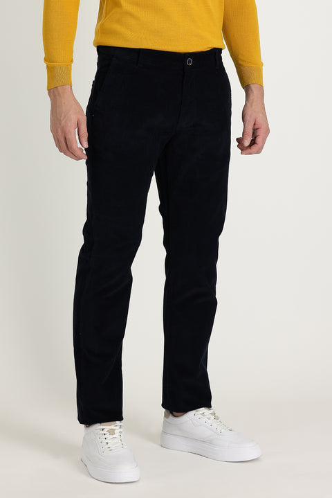 Koyu Lacivert 6 Drop Regular Fit Standart Kesim Likralı Kadife Pantolon