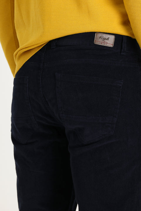 Koyu Lacivert 6 Drop Regular Fit Standart Kesim Likralı Kadife Pantolon