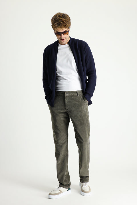 Açık Haki 6 Drop Regular Fit Standart Kesim Likralı Kadife Pantolon