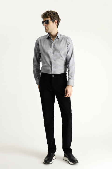Black Regular Fit Standard Cut Lycra Velvet Trousers