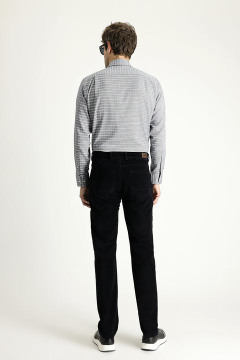 Black Regular Fit Standard Cut Lycra Velvet Trousers