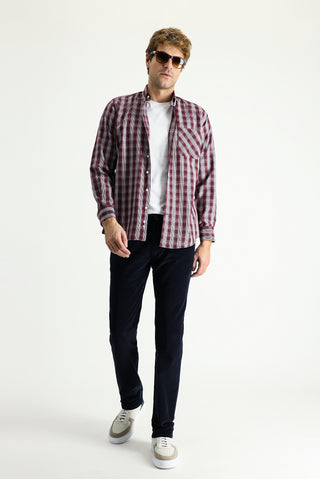  Koyu Lacivert 7 Drop Slim Fit Dar Kesim Likralı Kadife Pantolon