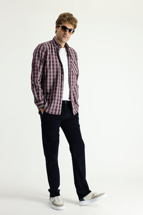 Dark Navy Regular Fit Standard Cut Lycra Corduroy Trousers