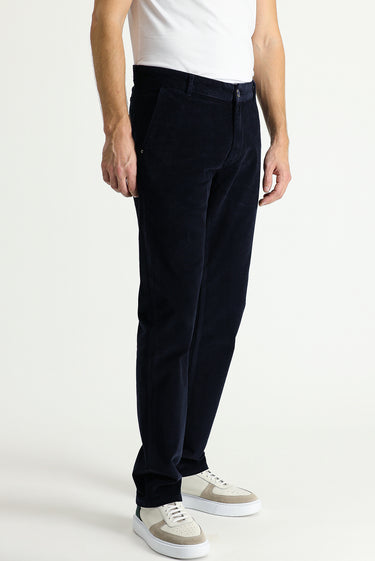 Koyu Lacivert Slim Fit Dar Kesim Likralı Kadife Pantolon