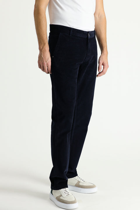 Koyu Lacivert Slim Fit Dar Kesim Likralı Kadife Pantolon