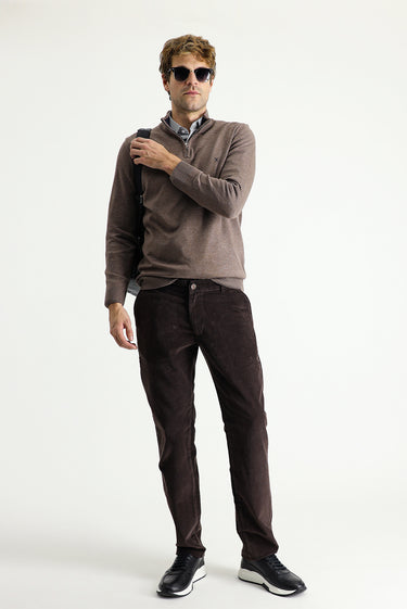  Orta Kahve Slim Fit Dar Kesim Likralı Kadife Pantolon