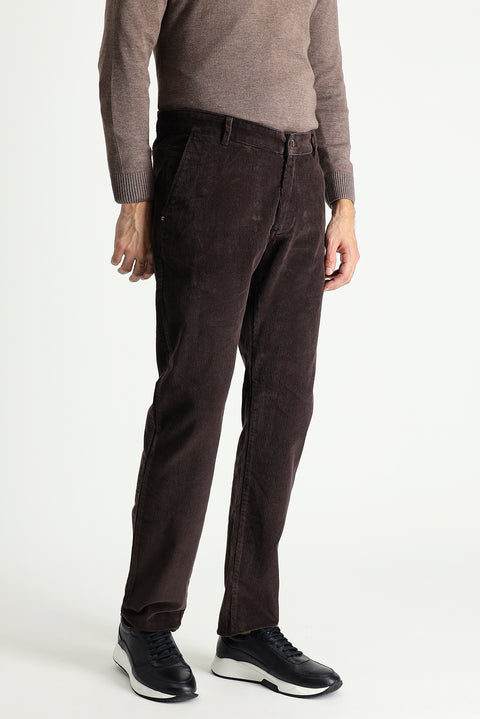 Orta Kahve 6 Drop Regular Fit Standart Kesim Likralı Kadife Pantolon