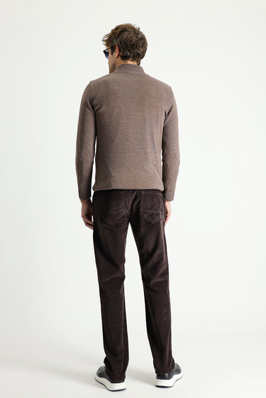 Orta Kahve 7 Drop Slim Fit Dar Kesim Likralı Kadife Pantolon