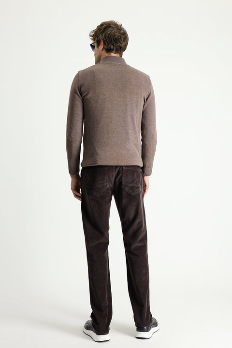 Orta Kahve 7 Drop Slim Fit Dar Kesim Likralı Kadife Pantolon