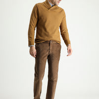 Koyu Bej 6 Drop Regular Fit Standart Kesim Likralı Kadife Pantolon